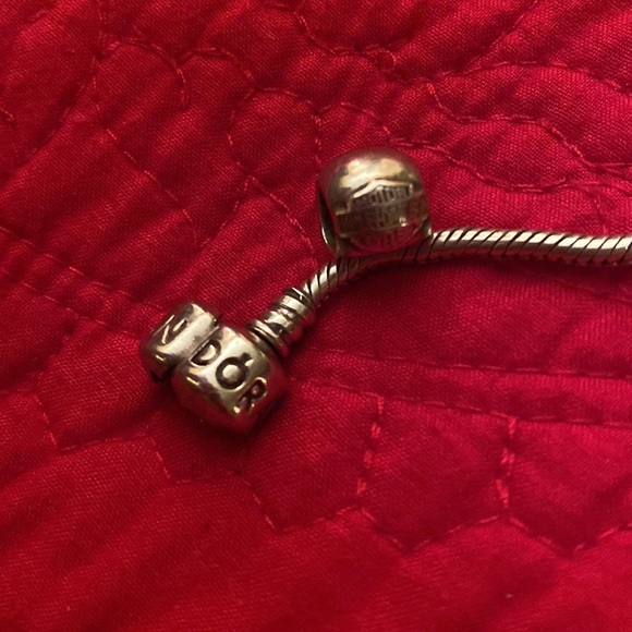 Sterling silver pandora charm bracelet with safety chain and charms - Picture 9 of 13